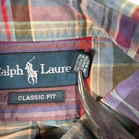 VTG Ralph Lauren Classic Fit Plaid Button Down Shirt Men's Sz Large green purple - Picture 7 of 8